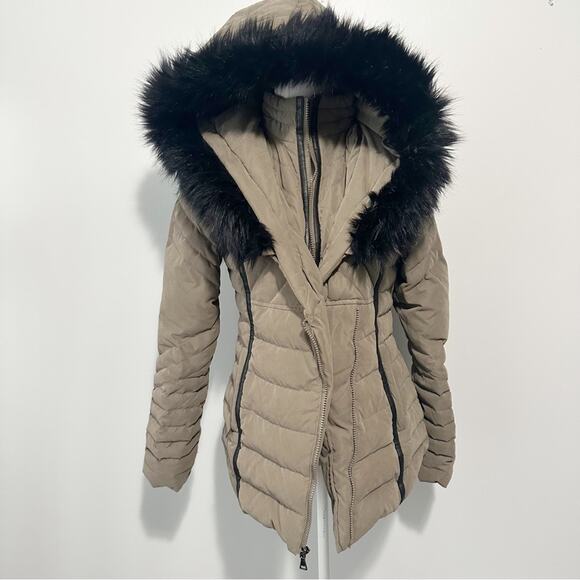 Express fur trim hooded Parka puffer green down filled warm coat jacket small - Picture 8 of 14